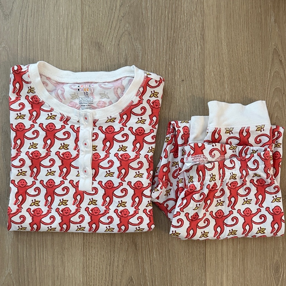 Roller Rabbit Red and White Monkey Print Kids Pajama Set